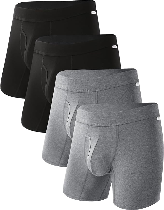 BAMBOO COOL Men's Ultra ComfortSoft Underwear Moisture Wicking &amp Breathable No Ride Up Boxer Briefs with Fly Multipack