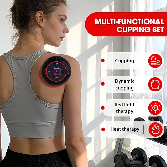 Electric Smart Cupping Set - 4 in 1 Cupping Kit for Massage Therapy 12 Levels of Suction Strength and Red Light for Targeted Pain Relief Great Gift for Parents Friends