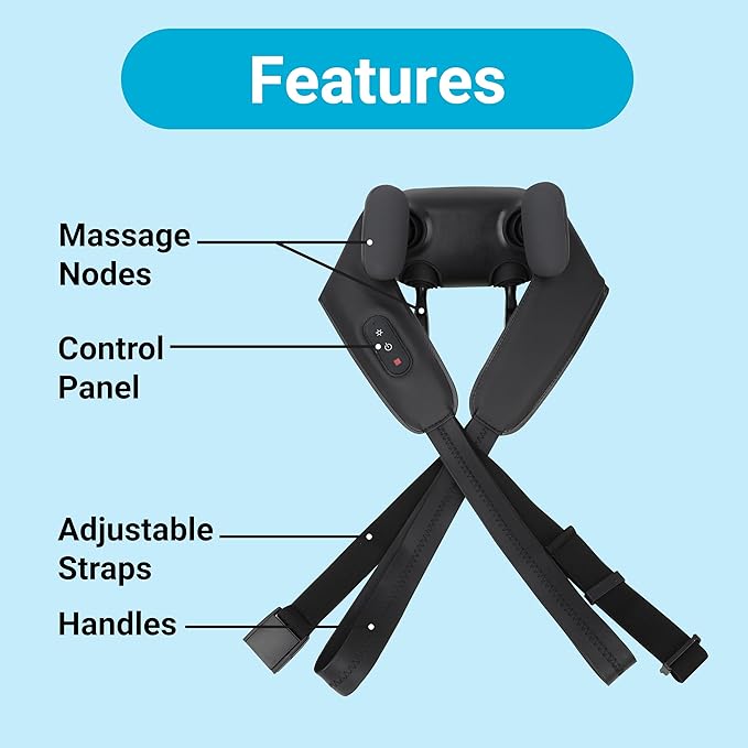 Daiwa Felicity Momizo Neck and Shoulder Massager – 4 Deep Kneading Nodes Heat Therapy Rechargeable Hands-Free One-Touch Control