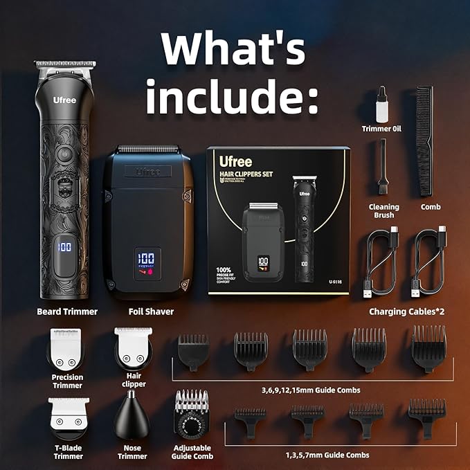 Ufree Beard Trimmer for Men Foil Shaver Electric Razor Shavers for Body Face Nose Ear Cordless Hair Trimmer Professional Hair Clippers Mustache Grooming Kit Birthday Gifts for Men