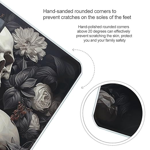 Digital Bathroom Scale for Body Weight Scale with Bright LCD Display High Accuracy Step-On Technology Auto On/Off Black and White Flowers and Skull Digital Scales 400 Lbs /180kg