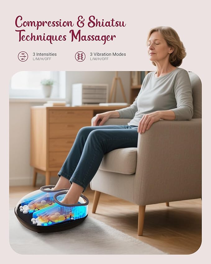 Foot Massager with Heat Compression Shiatsu Foot Massager Machine with Remote Auto-Off Timers Foot Warmer for Home Office Up to Size 14Black