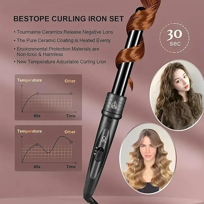 GeRRiT 3-in-1 Hair Curling Iron 3 Interchangeable Barrels and LED Display Adjustable Temp 325°F-430°F Instant Heat Hair Styling Tools for All Hair Types Black