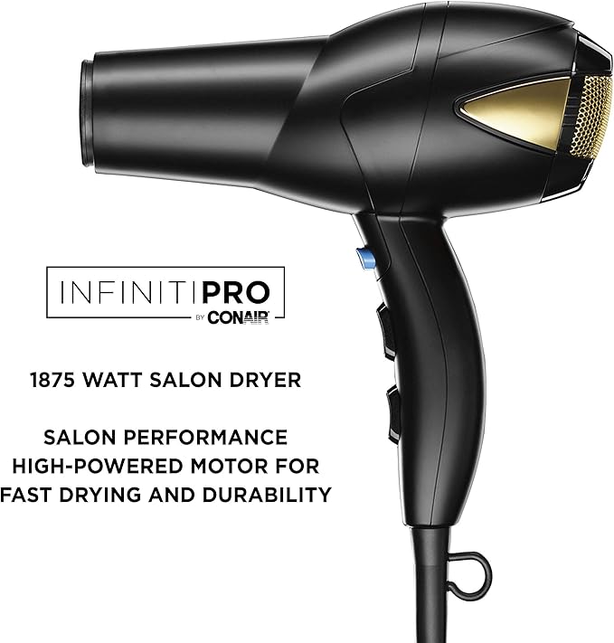 INFINITIPRO by CONAIR 1875 Watt Salon Hair Dryer for Coarse Thick Wavy Curly and Frizzy Hair