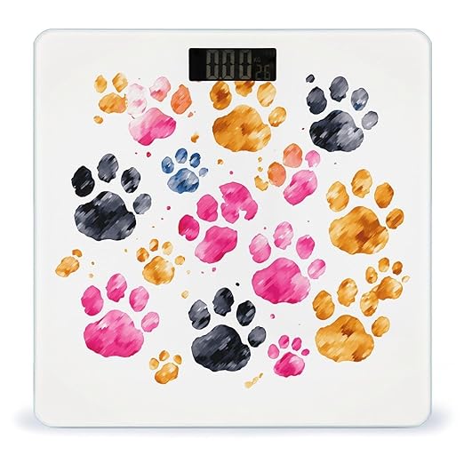 Colorful Dog Paws Scale for Body Weight Safe Rounded Corners Tempered Glass Digital Bathroom Scale LED Display 400lb Capacity Weight Scales with High Precision Sensors