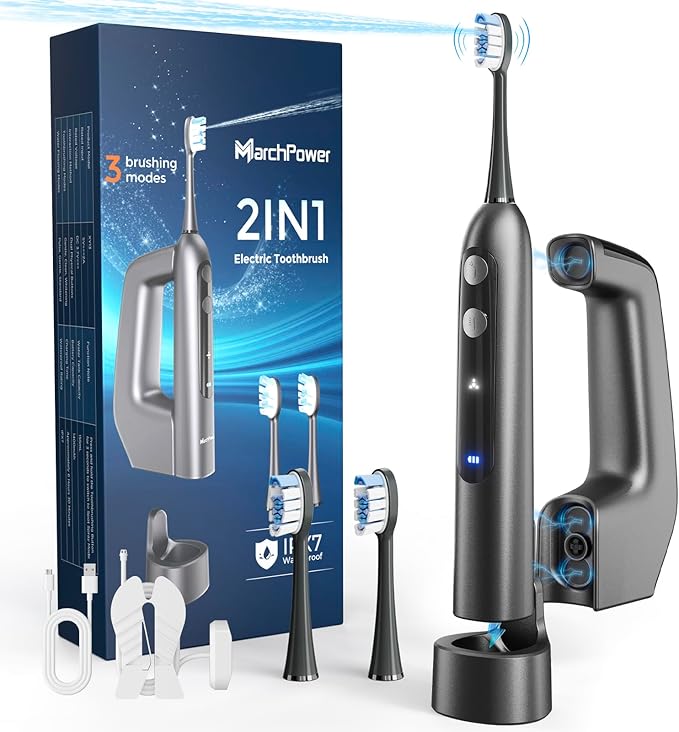 Marchpower 3-in-1 Electric Toothbrush with Water Flosser 3.0 Sonic Toothbrush with Sweeping Oscillation &amp Water Flossing Cordless Portable Flossing Toothbrush Combo for Adults Travel &amp Dail