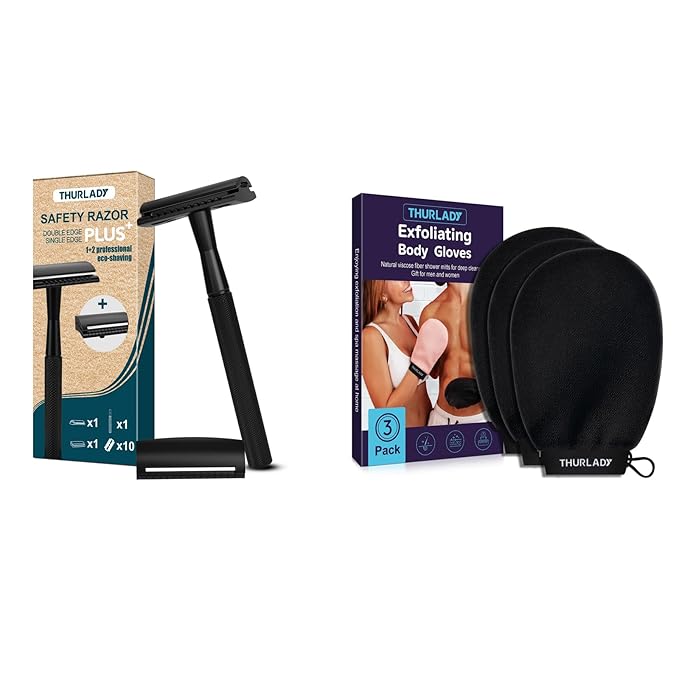 Matte Black Safety Razor Kit with Exfoliating Gloves