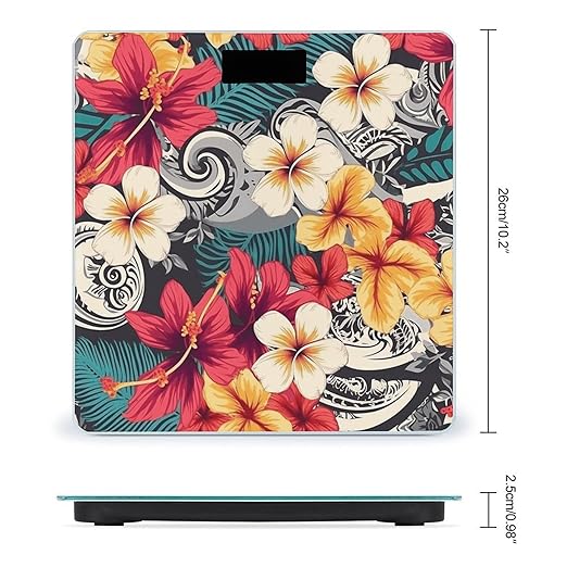 Colorful Hawaiian Pattern Digital Bathroom Scale for Body Weight Weighing Scale with Backlit LCD Display High Precision Measurements &amp Measures Weight Up to 180kg