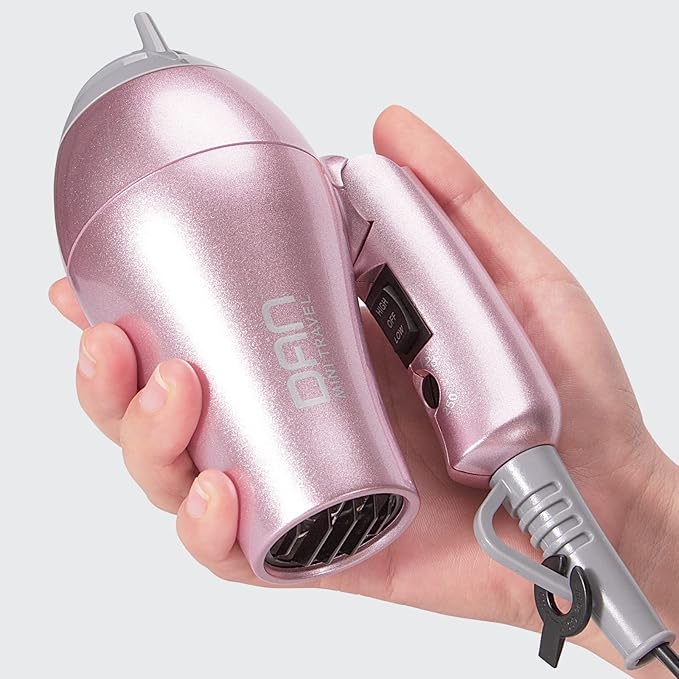 DAN Technology Flat Iron Blow Dryer Set Small Flat Irons with Travel case Concentrator Nozzle &amp EU Plug Adapter Dual Voltage &amp Folding Handle Pro Hair Dryer Set…