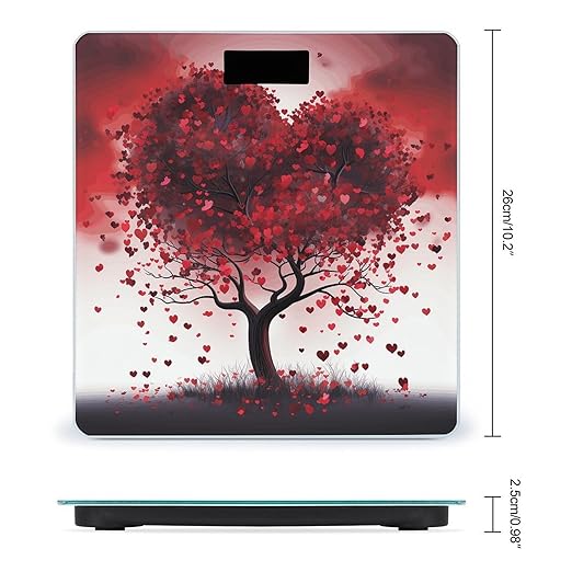 Red Love Heart Tree Scale for Body Weight Anti-Slip Tempered Glass Digital Bathroom Scales Clear LCD Display Weighing Scale Safe Rounded Corners Smart Scales