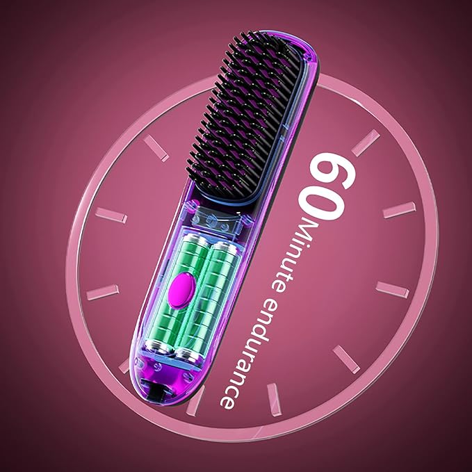 Straightener Brush with Temp Settings Portable Cordless Straightening Comb with Base Negative (04)