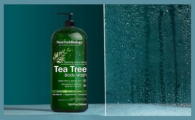 New York Biology Tea Tree Body Wash with Tea Tree Shampoo and Conditioner Set – Helps Itchy Skin Conditions &amp Body Odor - Deep Cleanser – Relief for Dandruff and Itchy Scalp – 16.9 fl. Oz