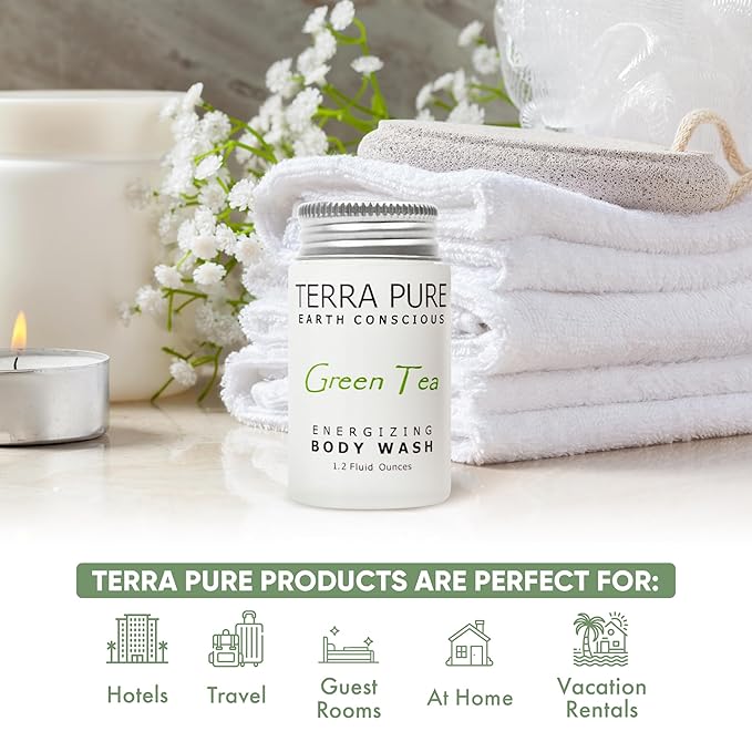 Terra Pure Green Tea Body Wash 1.2 oz. In Jam Jar With Organic Honey And Aloe Vera (Case of 300)