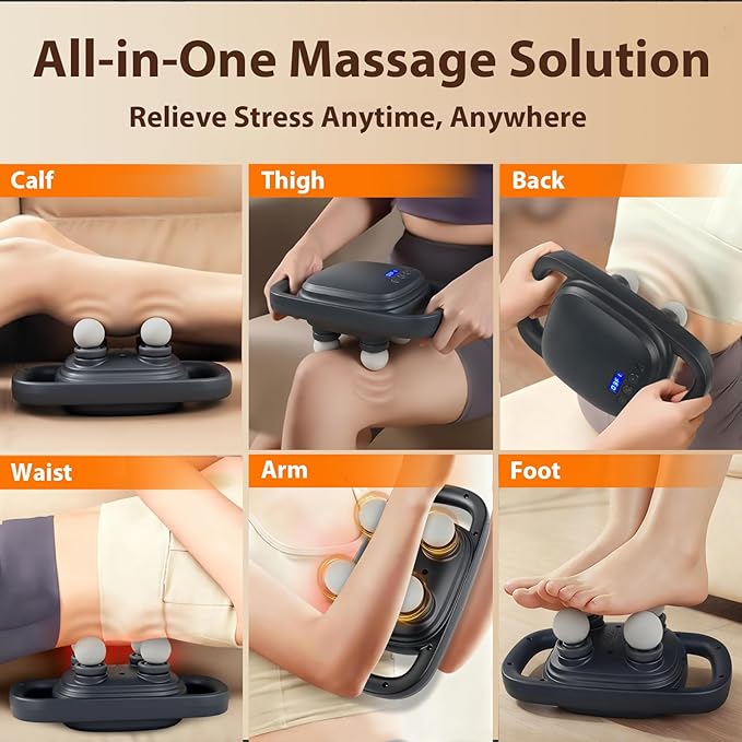 4 Head Massage GunUpdate 25W Powerful Motor for Deep Tissue Percussion Massager with 99 Intensity Levels for Neck BackShoulders Legs Pain Relief &amp Recovery