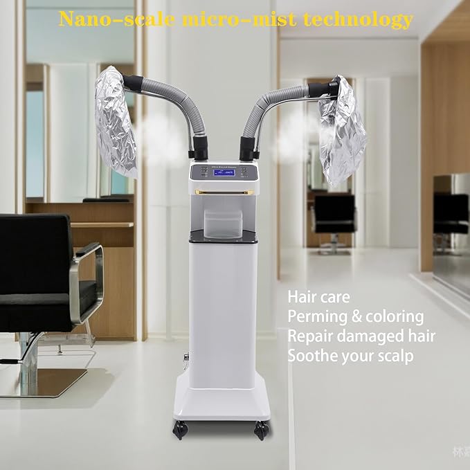 Vertical Nano Hair Steamer Nano Steamer Hair Dyeing Machine 650W Nano Hair Steamer Hair Color Processor with Touch Control 28.15oz Water Reservoir 2X Steam Caps White