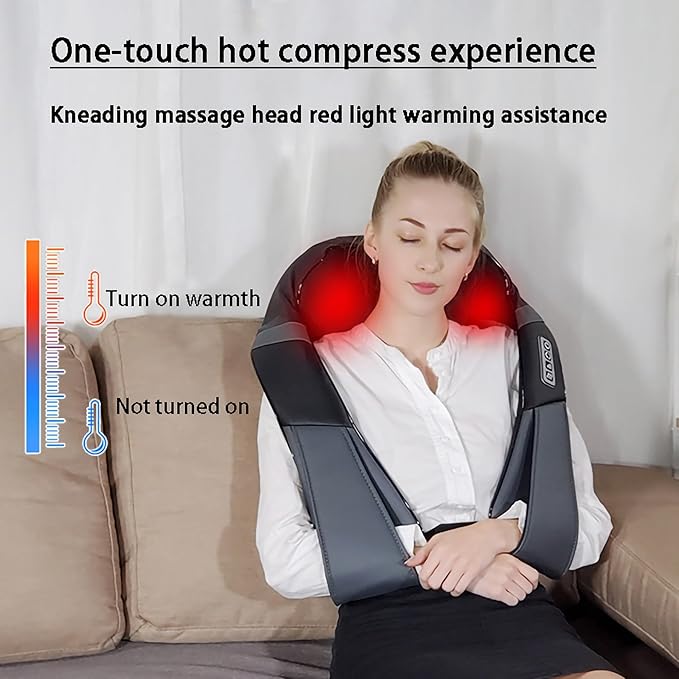 Shiatsu Neck and Shoulder Massager 3D Kneading Massage Pillow with Heat Simulate Human Hand Grasping and Kneading Electric Neck Massager (Color : Black)