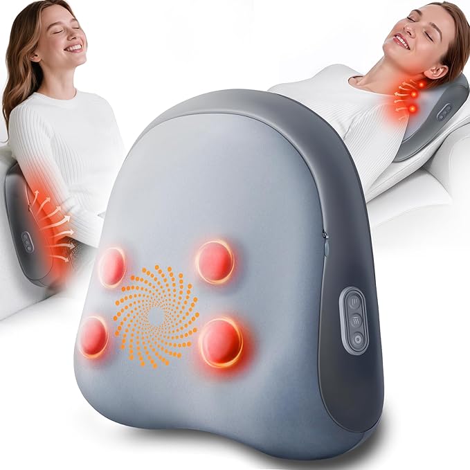 Shiatsu Back and Neck Massager with Heat – Deep Kneading Lower Back Massager Pillow for Relaxation – Corded Design for Lower Back – Gift for Your Loved Ones