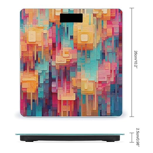 Colorful Square Pattern Digital Bathroom Scale for Body Weight with High Precision Digital Weighing Scale with BMI Clear LCD Display and Step-On Measures Weight Up to 180kg