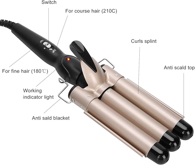 3 Barrel Curling Iron25mm?1 inch ?Professional Hair Curling Wand with Two Temperature Control 3 Barrel Hair Waver Compatiable for All Hairstyles