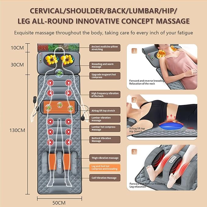 Full Body Massage Mat with HeatFoldable Back Massage Bed with 10 Vibrating MotorsElectric Massage Mats for BackNeck and ShoulderMuscle RelaxationGifts