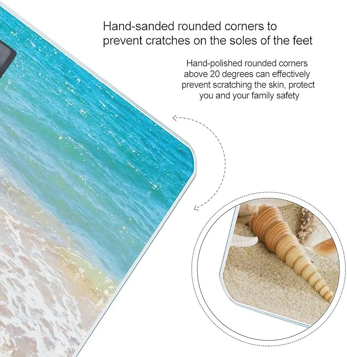 Ocean Beach Blue Sky Seafish Scale for Body Weight Digital Bathroom Scale Round Corner Design High Precision Body Weight Scale
