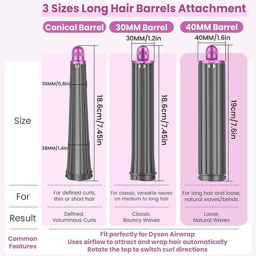 1.2IN Long Hair Barrels Attachment Compatible with Dyson Airwrap HS01 HS05 HS08 Accessories Automatic Curling Iron Curlers for Soft Inward Curls Voluminous Outward Waves Rose