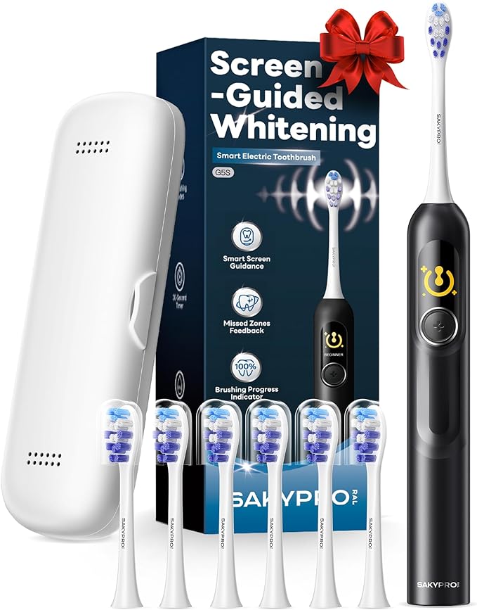 AI Electric Toothbrush w/ 6 Brush Heads Smart Sonic Toothbrush for Adults Kids Teens 150-Day Rechargeable Battery Whitening Real-Time Brushing Map Travel Case (G5S)