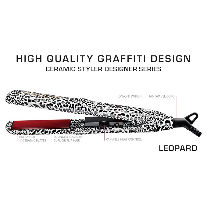 Red by Kiss 1 Designer Series Ceramic Styler Flat Iron – 450°F Max Heat Variable Heat Control 1 Inch Flat Iron for Soft &amp Silky Hair 360° Swivel Cord Frizz-Free Professional Styling Tool