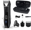 Body Trimmer for Men Groin &amp Body Hair Trimmer Ball Foil Shaver Nose Hair Clippers 3 in 1 Men's Waterproof Wet/Dry Groomer with Travel Case &ampTravel Lock LED Display Black