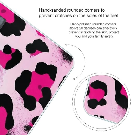 Women's Fashion Automatic Switch Digital Bathroom Weighing Scale Smart Scale Paint Splatter Cheetah Leopard Print Pink