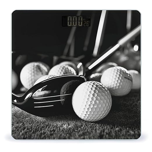 Black and White Golf Bathroom Scale Rounded Smart Scale for Body Weight Automatic Power On/Off Weight Scales Accurate Bathroom Digital Scales for Pet Home Bedroom Kitchen