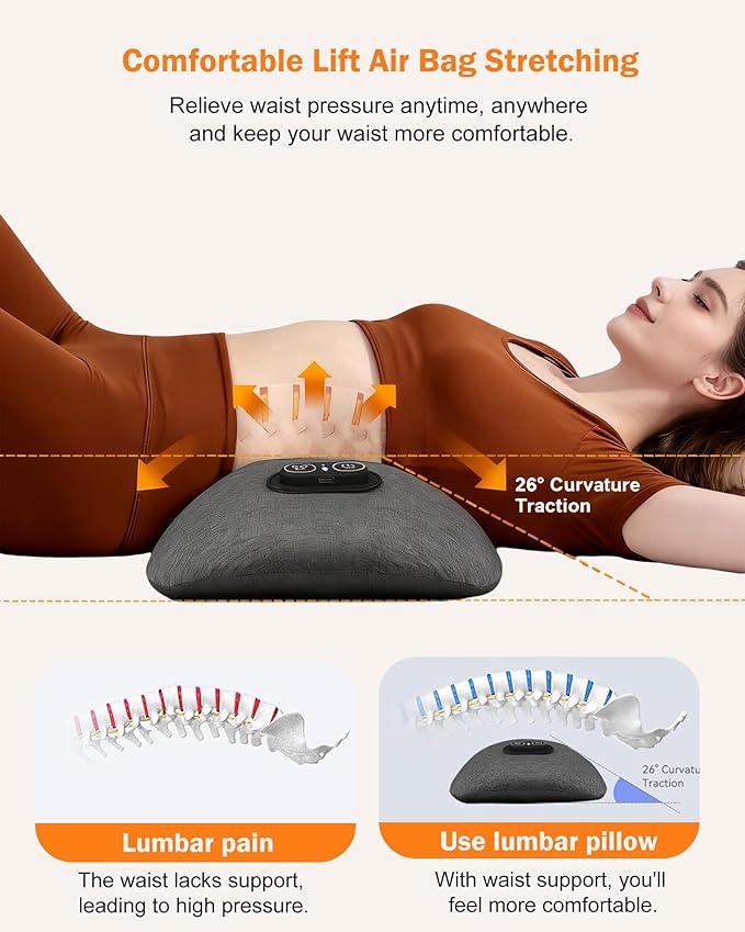 FSA Eligible HSA Triple Fusion Back MassagerSmooth Electric Lumbar Support Pillow Spine Back Massager with Heat &ampVibrating Massage AirbagTractionBack Support Pillow for Relief Deep Tissue