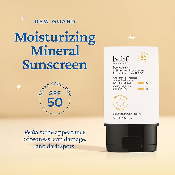 belif Dew Guard - Daily Mineral sun SPF 50 Hydrating Niacinamide Sunscreen (1.69 fl. oz) - Daily Broad Spectrum Reduces Redness No-White Cast Non-Greasy Korean Skincare