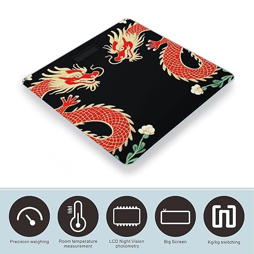 Men's Smart Scale for Body Weight Digital Bathroom Weighing Scale Automatic Switch Energy Saving Scale Floral Chinese Japanese Dragon Flower