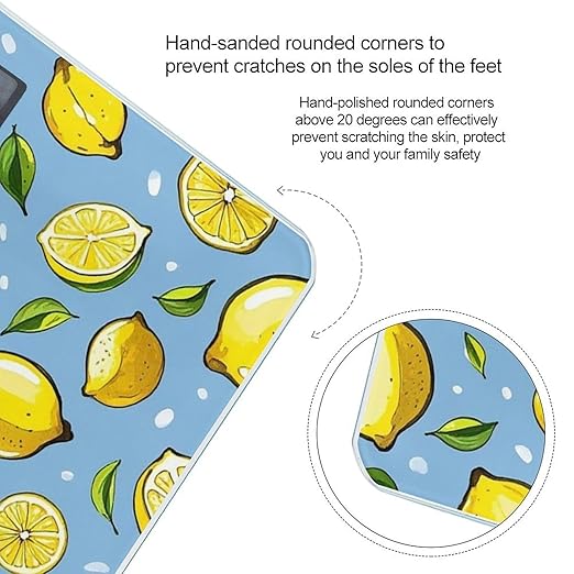 Lemon Hand Drawn Pattern Scale for Body Weight Digital Bathroom Scale Toughened Glass High Precision Scales for Body Weight with Large LCD Backlight Display Weight Scales