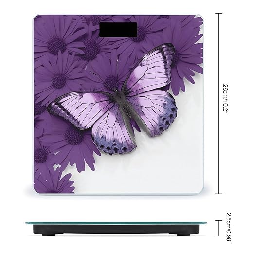 Purple Butterfly Bathroom Scale Large LCD Backlight Display Digital Scale Rounded Corners Body Scales Automatic Power On/Off Bathroom Scales for Home Bedrooms