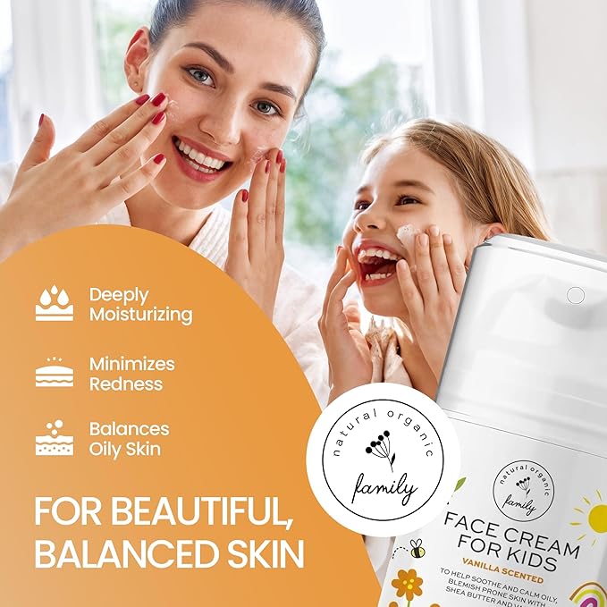Kids Face Cream - Gentle and Calming Moisturizer Lotion for Sensitive Skin Natural Hydration and Spot Control with Shea Butter Tea Tree Hyaluronic Acid Vitamin E - Made in UK - Vanilla Scented