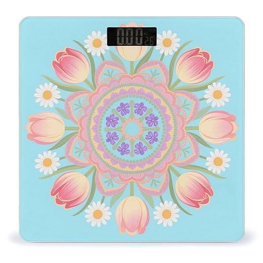 Digital Bathroom Scale for Body Weight Scale with Bright LCD Display High Accuracy Step-On Technology Auto On/Off Bohemian Mandala Flower Digital Scales 400 Lbs /180kg