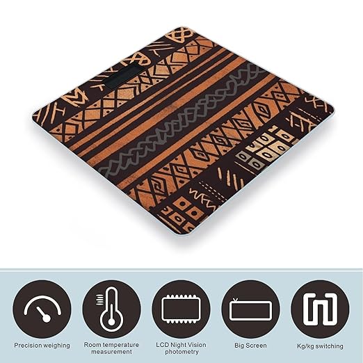 Digital Bathroom Scale for Body Weight Scale with Bright LCD Display High Accuracy Step-On Technology Auto On/Off African Mud Cloth Tribal Digital Scales 400 Lbs /180kg