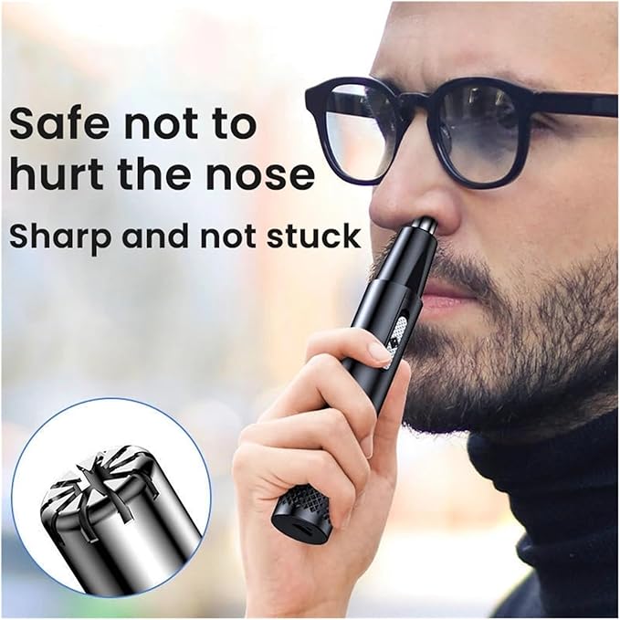 2-in-1 Rechargeable Electric Nose Hair Clipper Unisex Fully Automatic Washable Trimmer with Multi-Kinetic Shaving(Gold Plus shaving heads B)