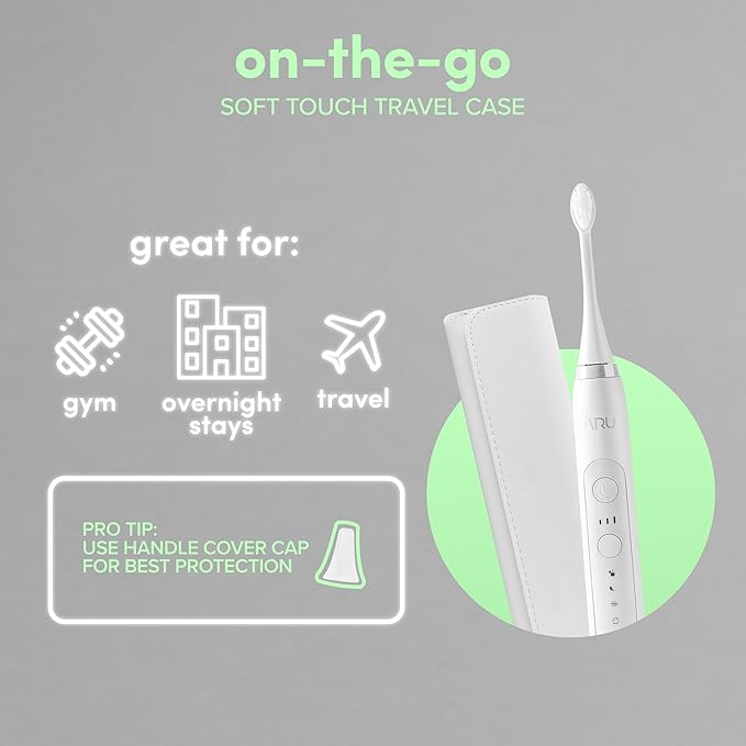 ARU Sonic Toothbrush Starter Kit with Customizable Modes and 2 Minute Timer ADA-Approved Electric Toothbrush for Adults Soft Toothbrush for Gums 45+ Days Battery Travel Case Arctic White