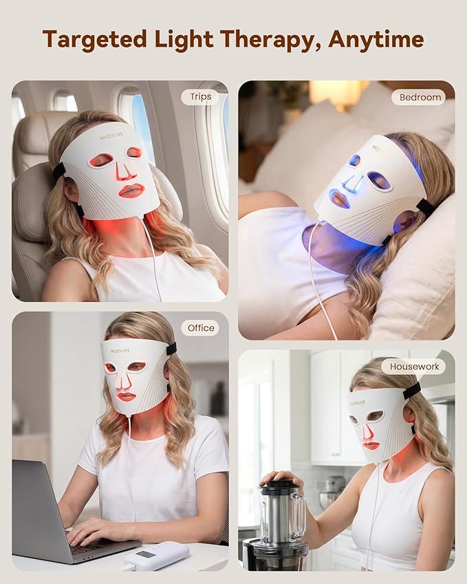 Red Light Therapy for Face Mask 432 LED Face Mask with 3 Wavelengths (630nm Red 415nm Blue 850nm NIR) 180° Full Face Coverage Wrinkles &amp Acne Care at Home Rechargeable with Travel Bag
