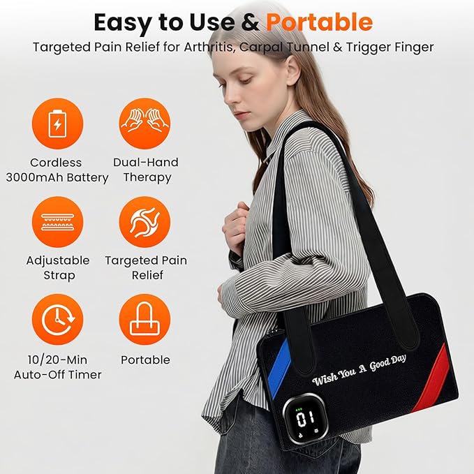 Red Light Therapy for Hands &amp Wrists Cordless Dual-Hand Infrared Therapy Muff with 80 Dual-Wavelength LED Beads (660nm &amp 850nm) 5 Therapy Modes 3000mAh Battery for Full-Coverage Pain Relief