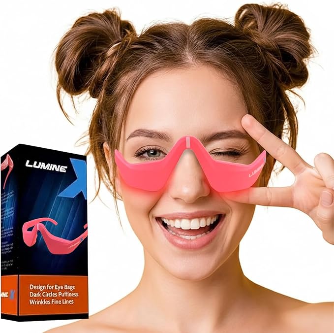 Under-Eye Red Light Therapy Device &amp Microcurrent Eye Massager Puffiness Eye Bags - Red Light Therapy Glasses for Reducing Wrinkles and Fine Lines(Pink)
