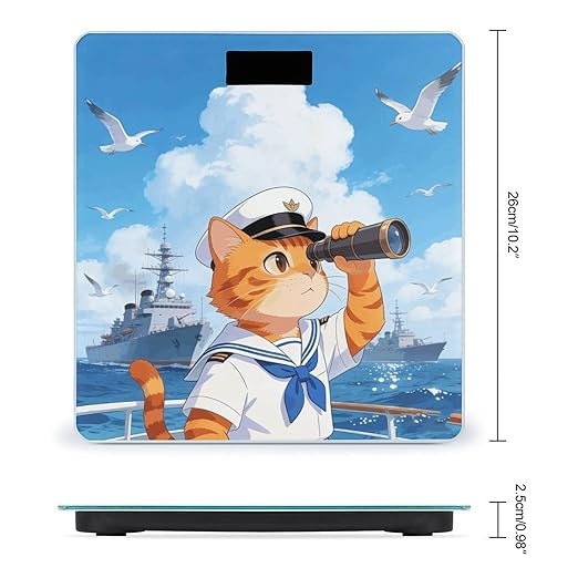 Cat Navy Smart Scale for Body Weight Digital Bathroom Scale Toughened Glass Weight Scale with Large LCD Backlight Display High Precision Scales Weighing Machine