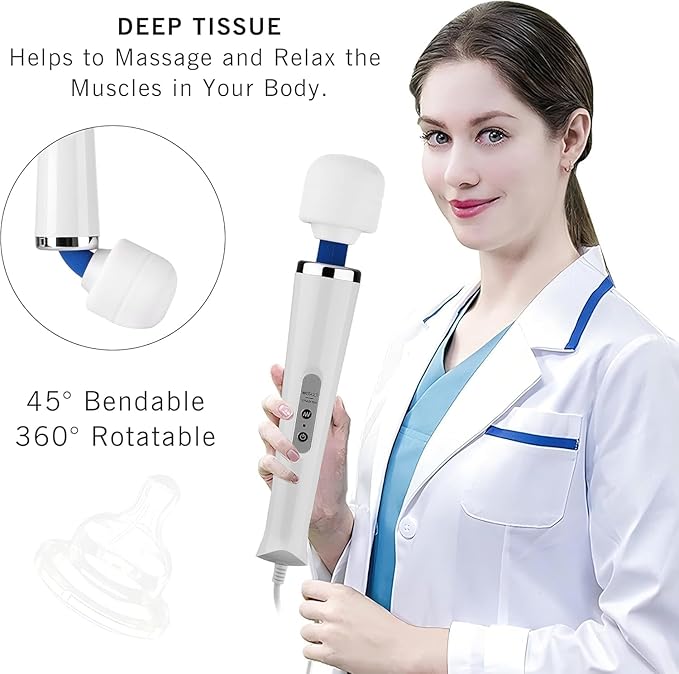 Personal Massage Device - Handheld Vibration Massager - Powerful Wired Wand - Best for Travel - Magic Stress Away - Perfect on Back Legs Hand Pains and Sports Recovery - White