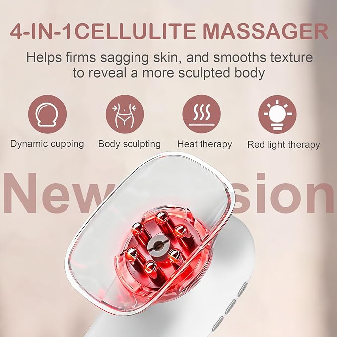 Body Sculpting Machine 4 in 1 Cellulite Remover for Legs Adjustable Cellulite Massage Tool Home Use Cupping Therapy Tool for Belly Waist Arms Legs and Face (Beige)