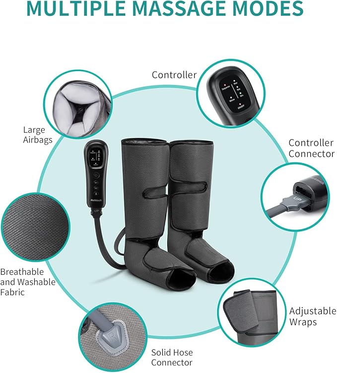 Nekteck Leg Compression Massager for Circulation and Relaxation FSA Eligible Foot and Calf Massage Machine 2 Modes 3 Intensities with Hand-held Controller for Pain Relief HSA Adjustable Leg Wraps