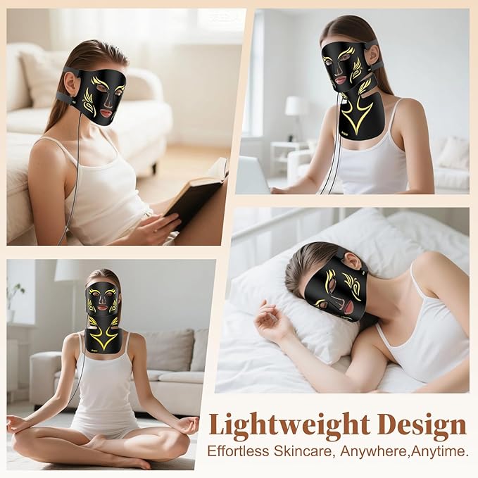 Red Light Therapy for Face and Neck Chest Red Light Therapy Mask 850nm Infrared Light Rechargeable 2000mAh Red Light Mask with 348 LED Beads 4 Modes Timer for Anti-Aging Wrinkles Repair (Black)