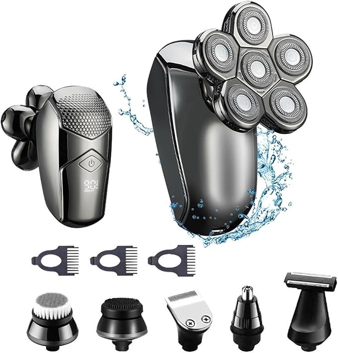 BAHREL Men's Electric Razo Compact Face Shaver with Long-Hair Trimmer 6 in 1 Beard Grooming Kit for Mustache Face Nose Hair Body Ideal Gifts for Men